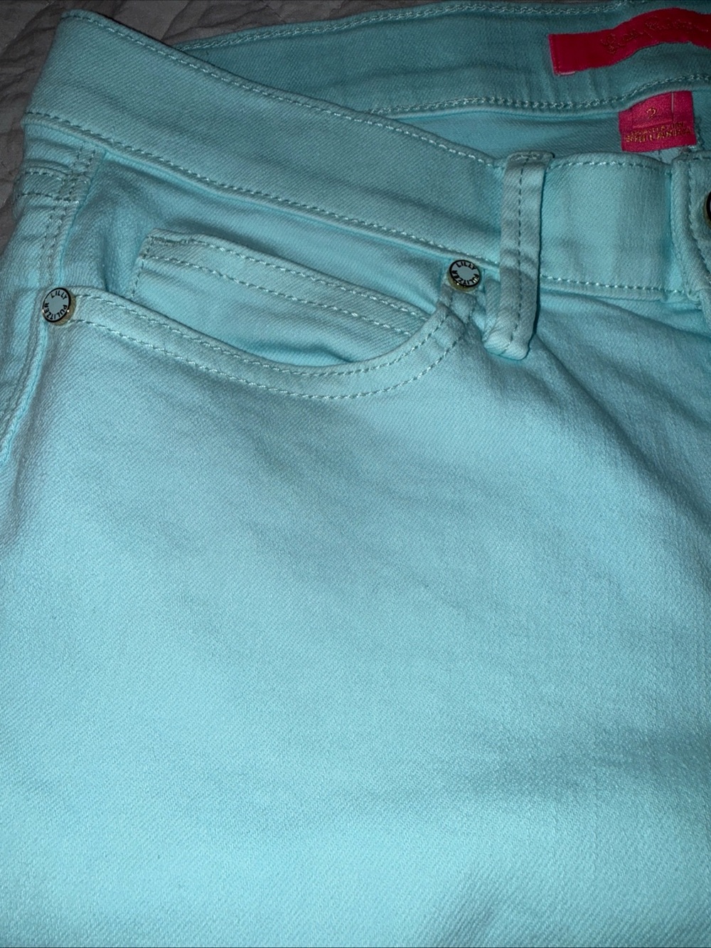 Lilly Pulitzer South Ocean Crop Flare Whisper Blue Jean Size 2 Beachy Resortwear - Picture 4 of 8